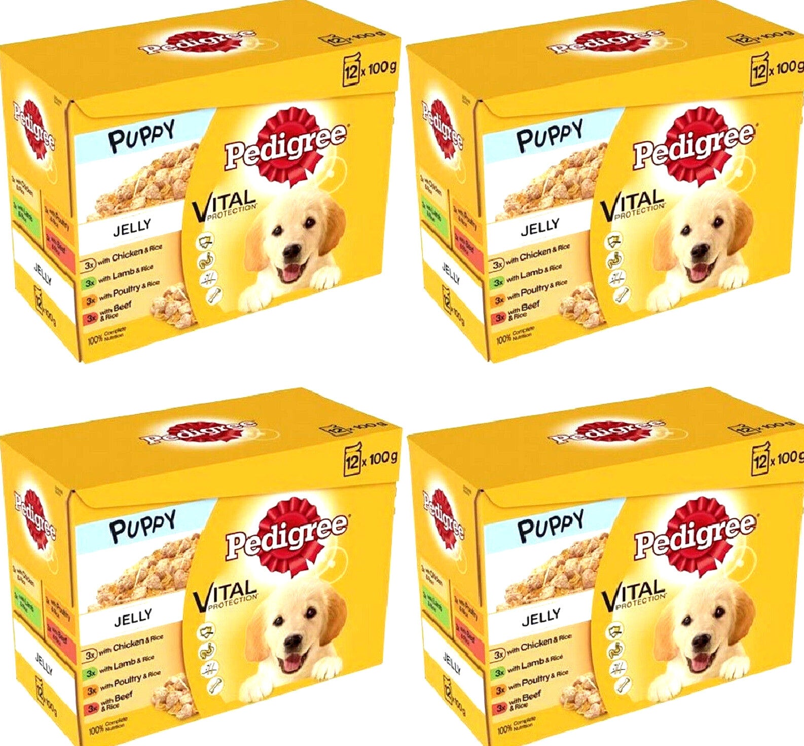 12 X PEDIGREE PUPPY POUCHES in JELLY 100G : Vital Wet Dog Food Rice Bp Pet Meals