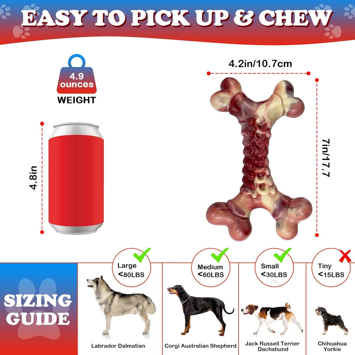 Dog Toys for Aggressive Chewers,Indestructible Dog Toy,Dog Chew Toys,Durable Chew Toy,Rice Bone Shape,Beef Flavor,Pork Belly Color