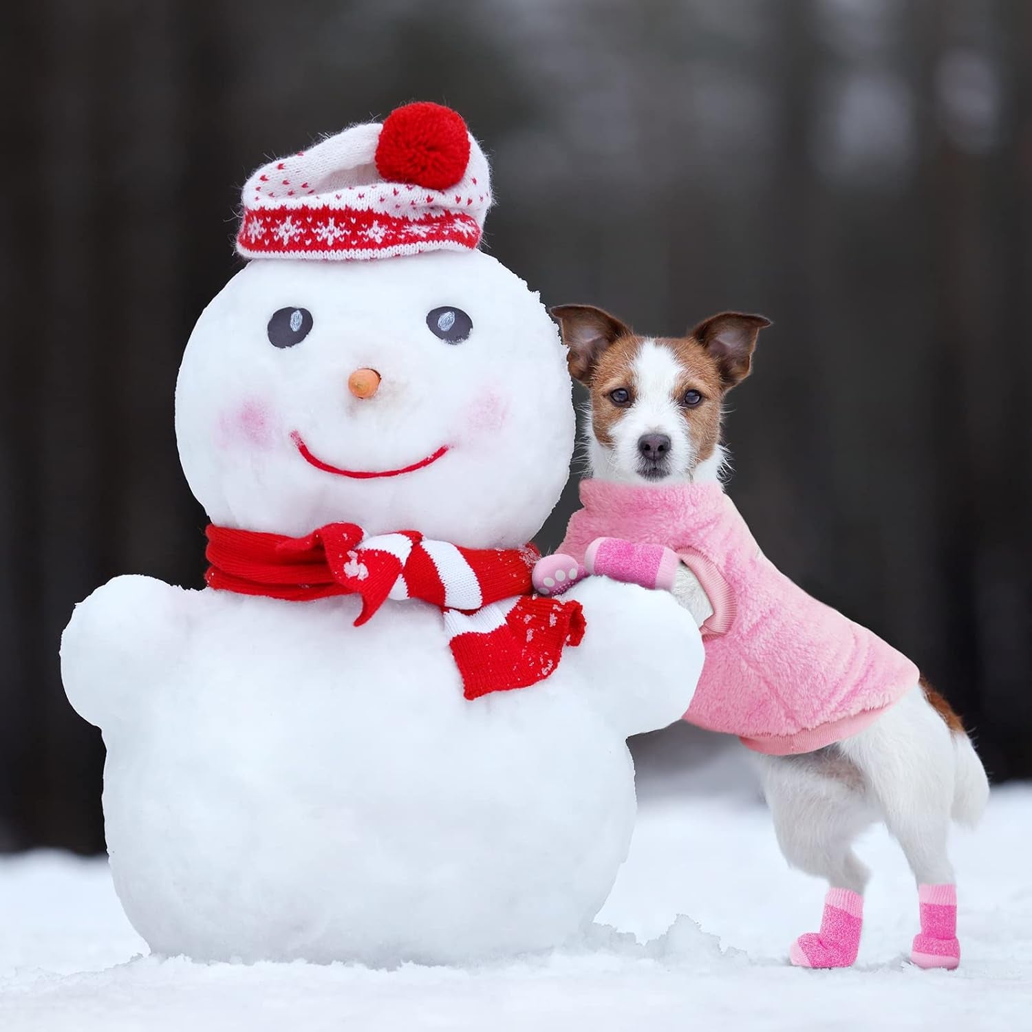 Dog Sweater, Fashion Pet Winter Clothes Socks Set, Soft Warm Dog Cat Jumper, Fleece Chihuahua Sweatshirt Pet Paw Protector, Pets Winter Supplies for Puppy Small Medium Large Dogs (Pink, L)