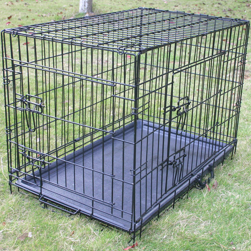 Metal Dog Cage Crate Puppy Pet Carrier Training Folding Carrier Feeding Bowls