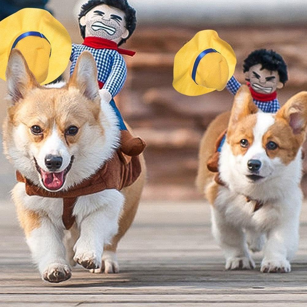 Cowboy Rider Dog Costume, Halloween Dog Costume, Funny Dog Christmas Costume, M, Cotton, Polyester, Size M