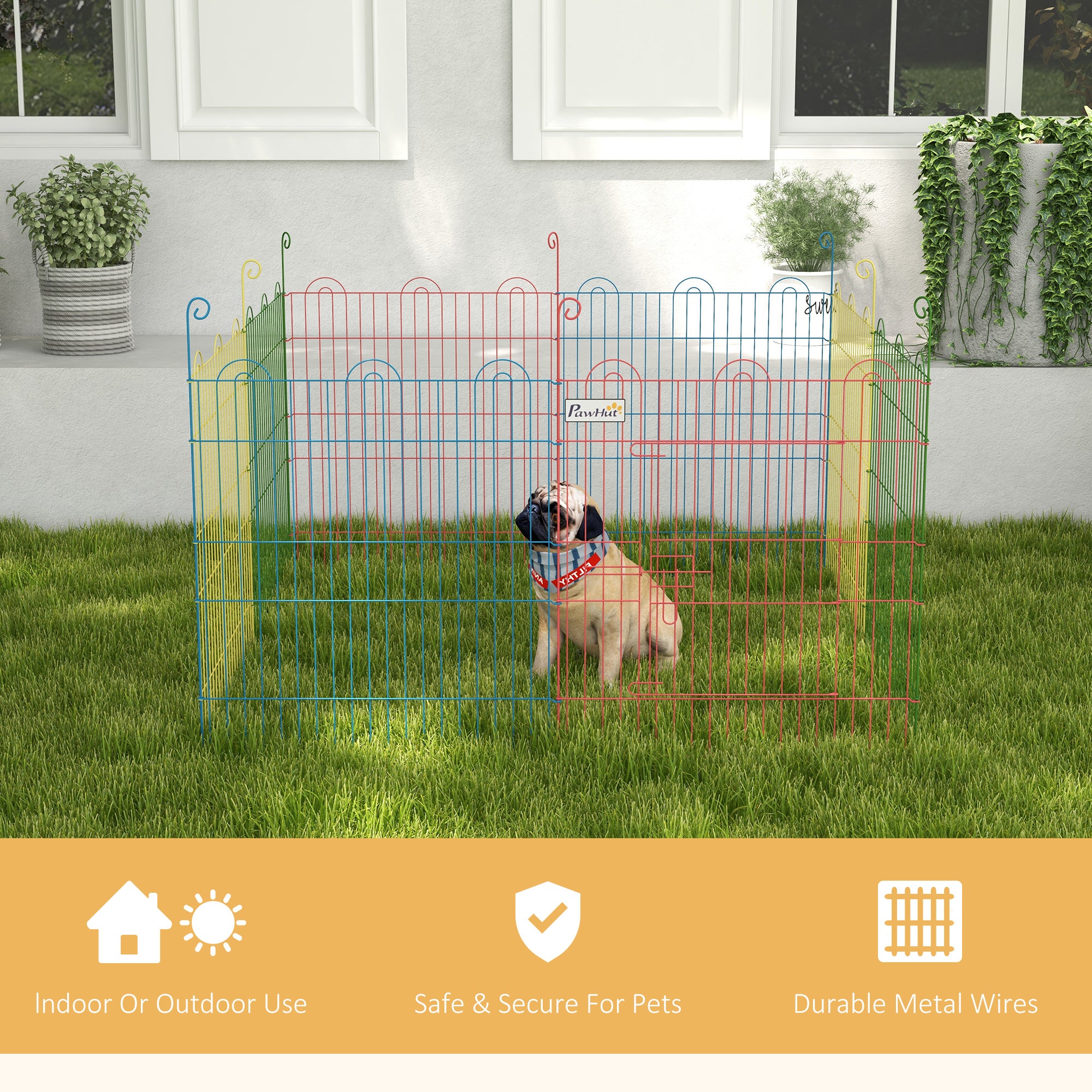 Pet Playpen, Puppy Pen Crate Kennel Exercise Fence W/ Door, Indoors and Outdoors