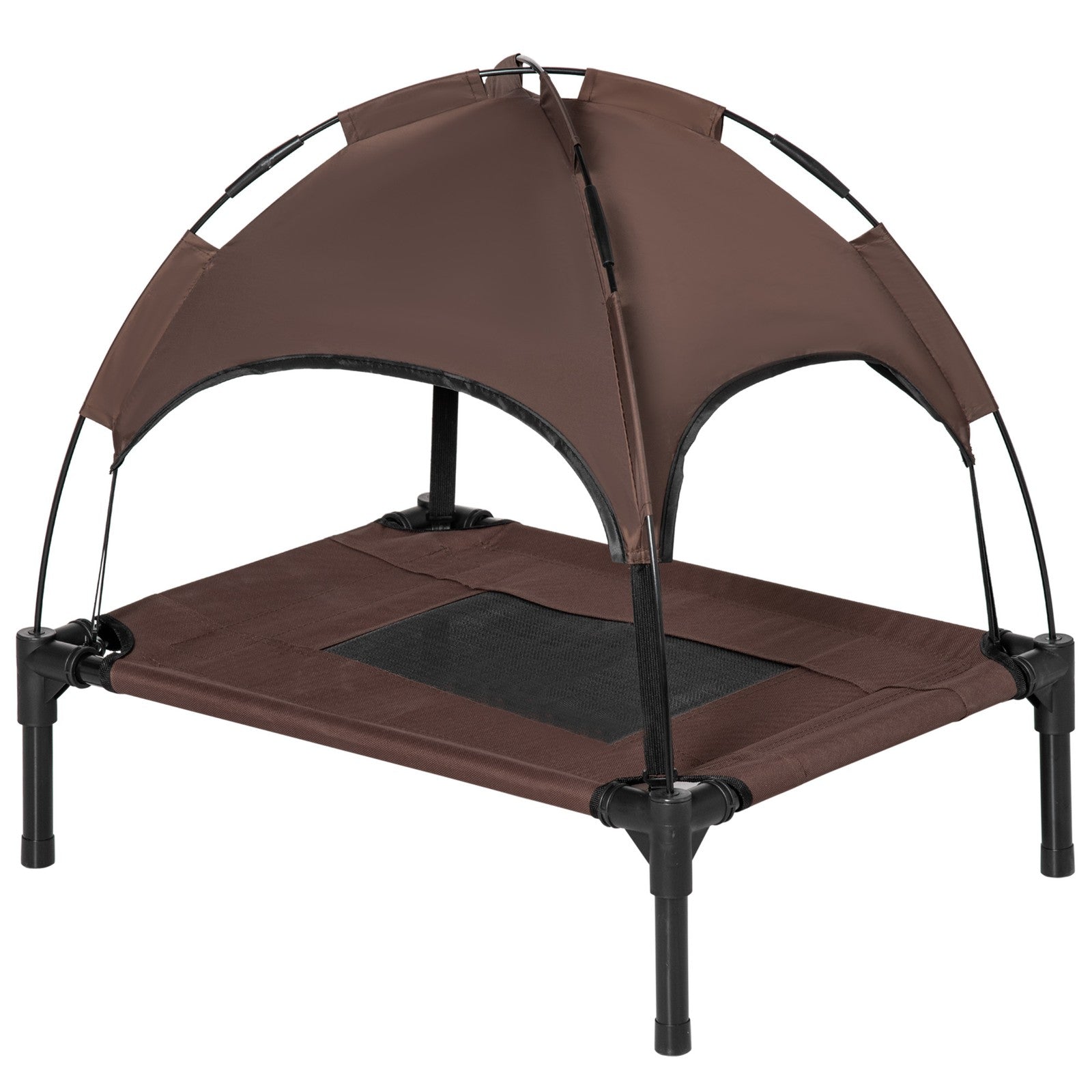 Pawhut 61 Cm Elevated Dog Bed Cooling Raised Pet Cot UV Protection Canopy Brown