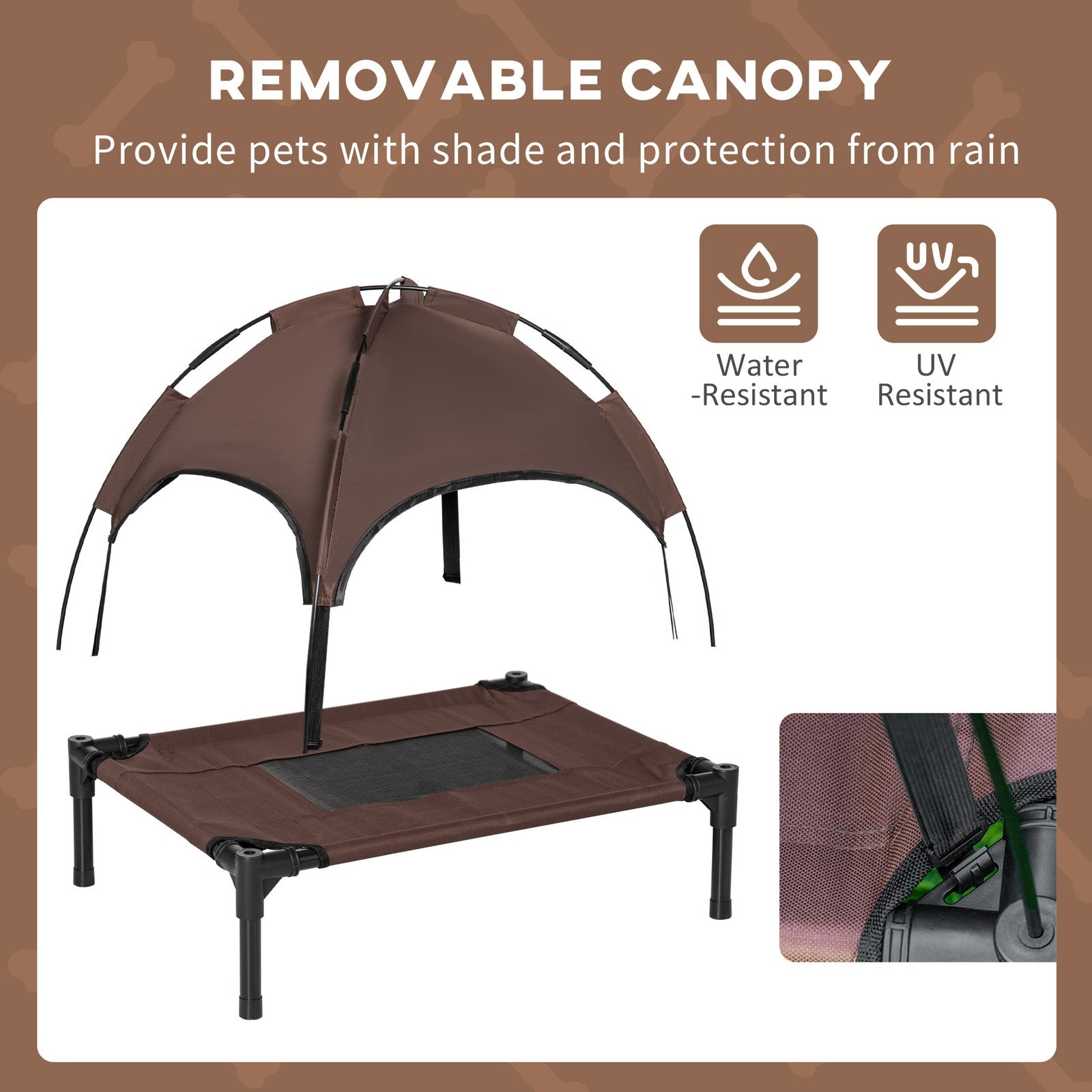Pawhut 61 Cm Elevated Dog Bed Cooling Raised Pet Cot UV Protection Canopy Brown