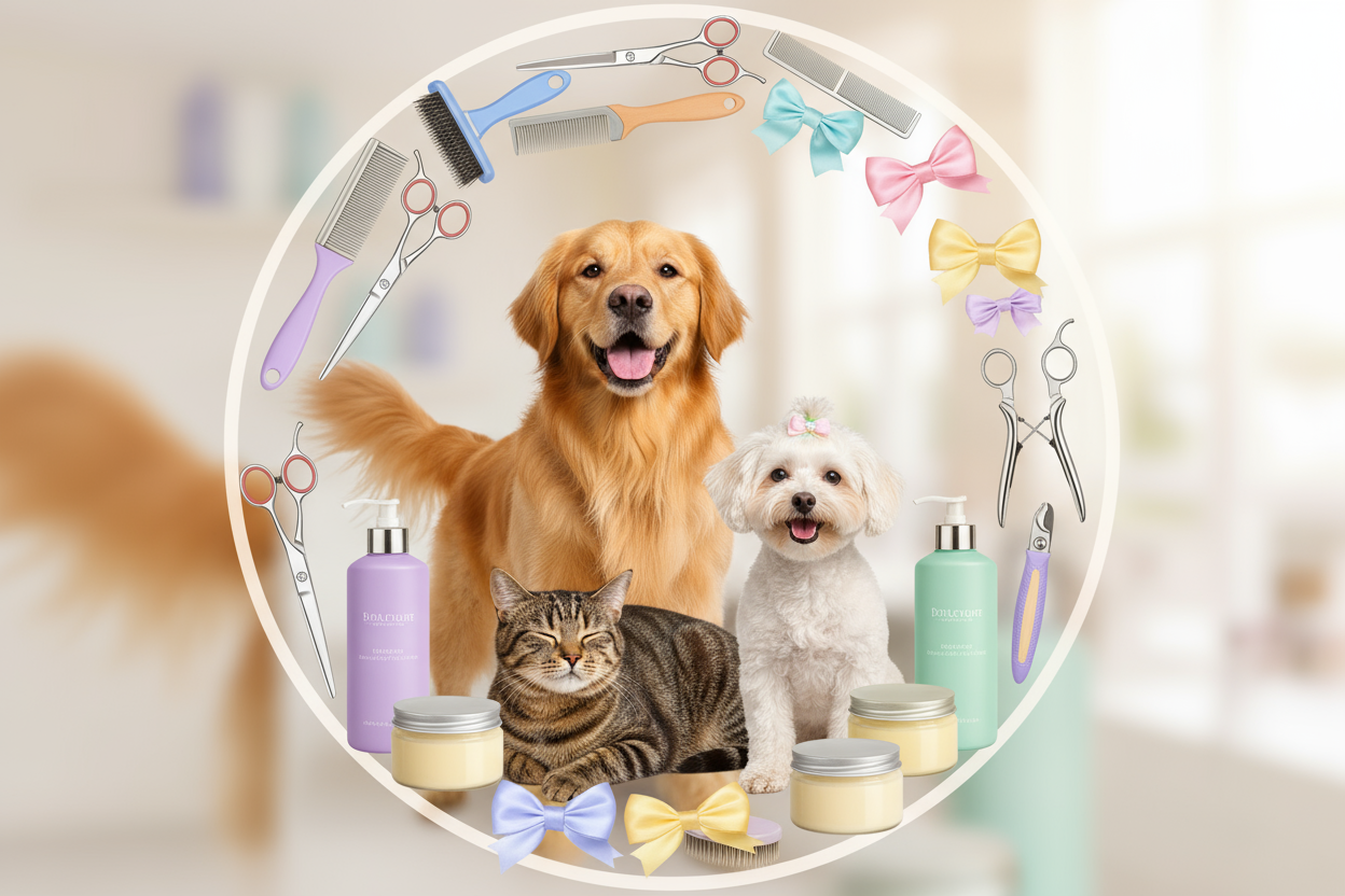 add some grooming things as creams, scissors, brush, etc