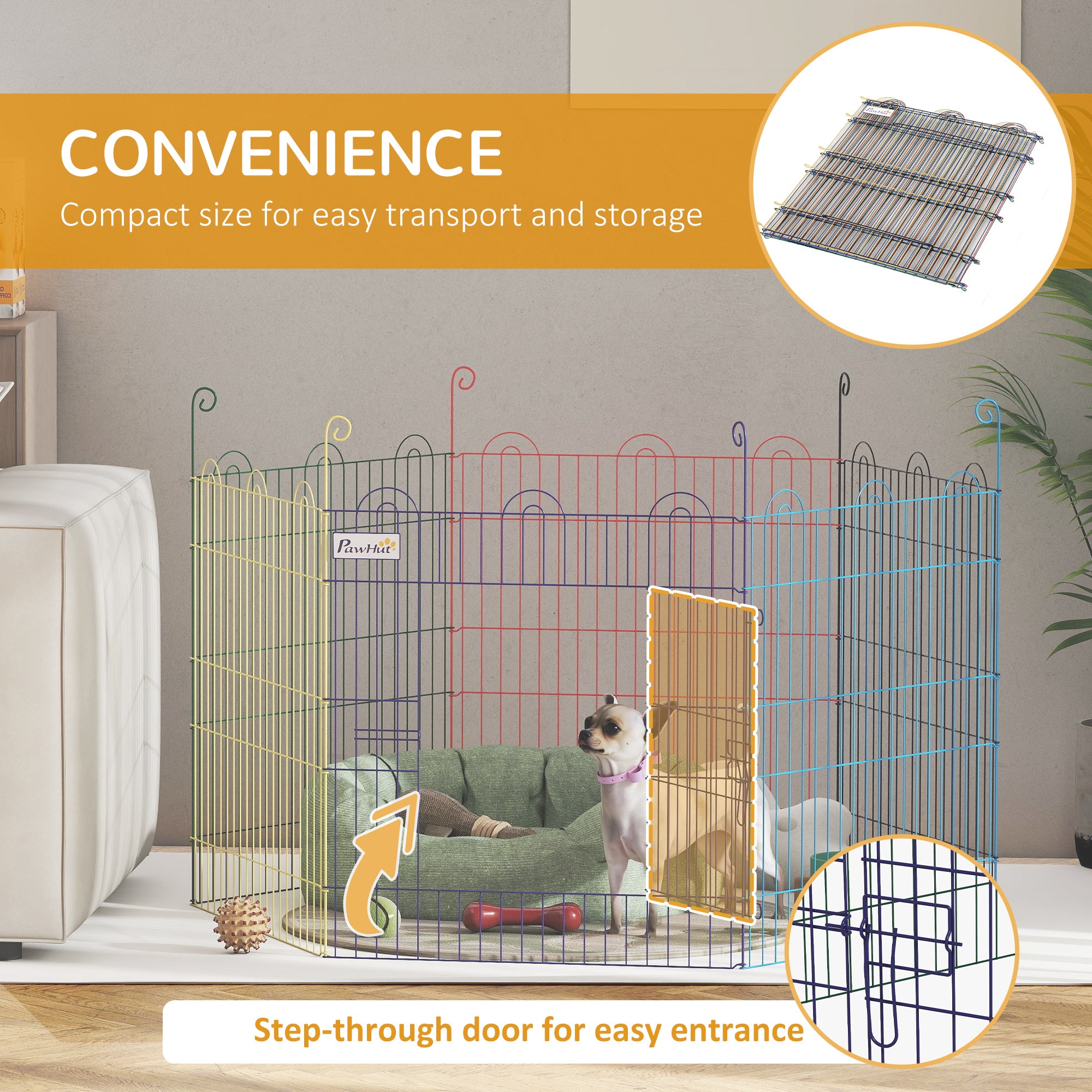 Pet Playpen, Puppy Pen Crate Kennel Exercise Fence W/ Door, Indoors and Outdoors