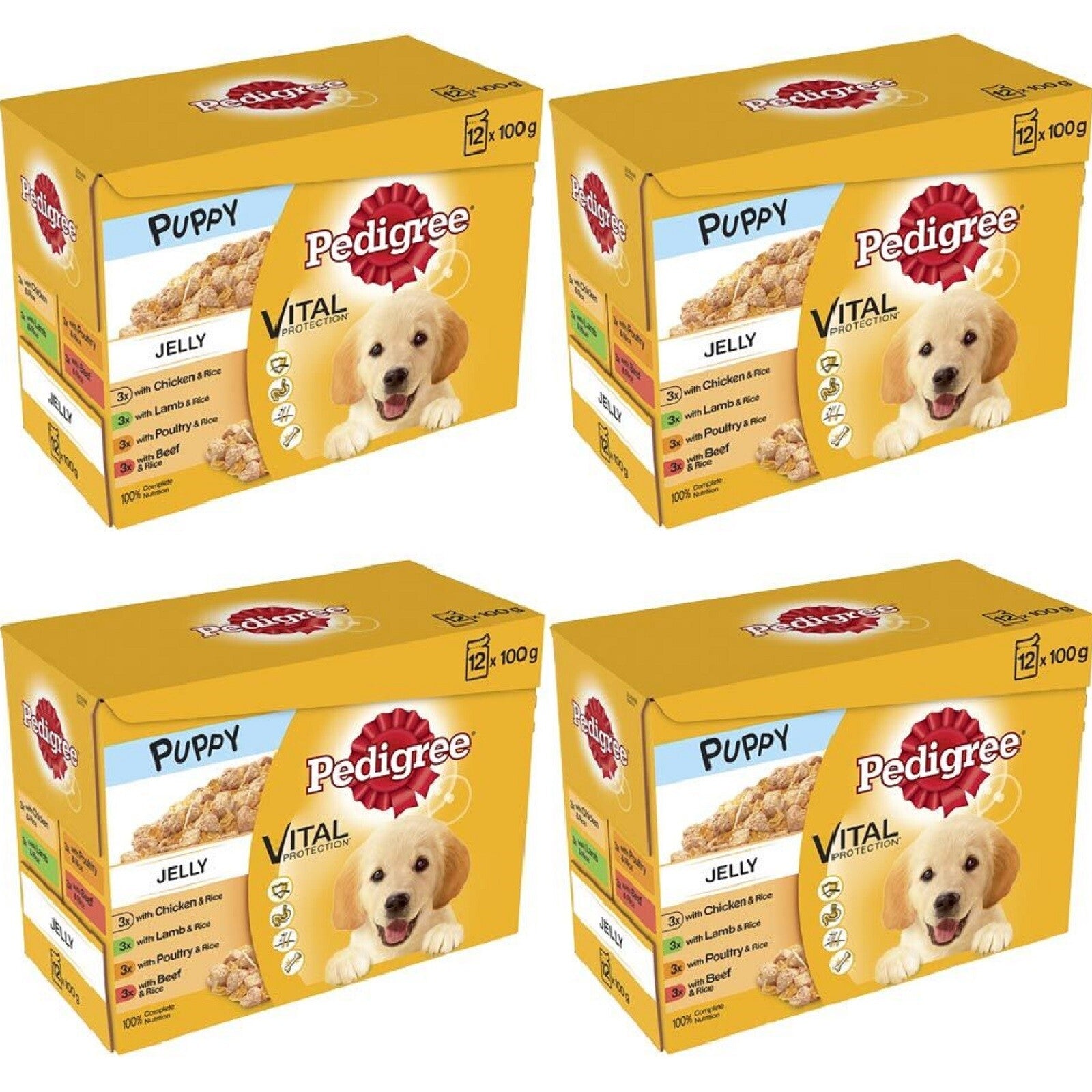 12 X PEDIGREE PUPPY POUCHES in JELLY 100G : Vital Wet Dog Food Rice Bp Pet Meals