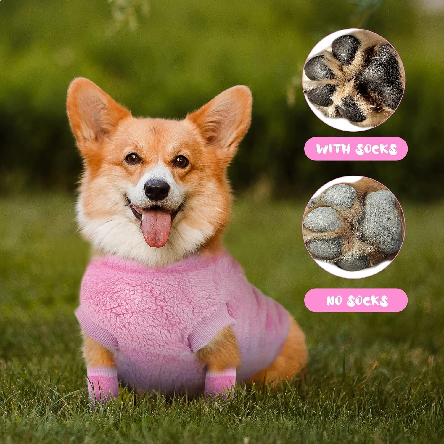 Dog Sweater, Fashion Pet Winter Clothes Socks Set, Soft Warm Dog Cat Jumper, Fleece Chihuahua Sweatshirt Pet Paw Protector, Pets Winter Supplies for Puppy Small Medium Large Dogs (Pink, L)