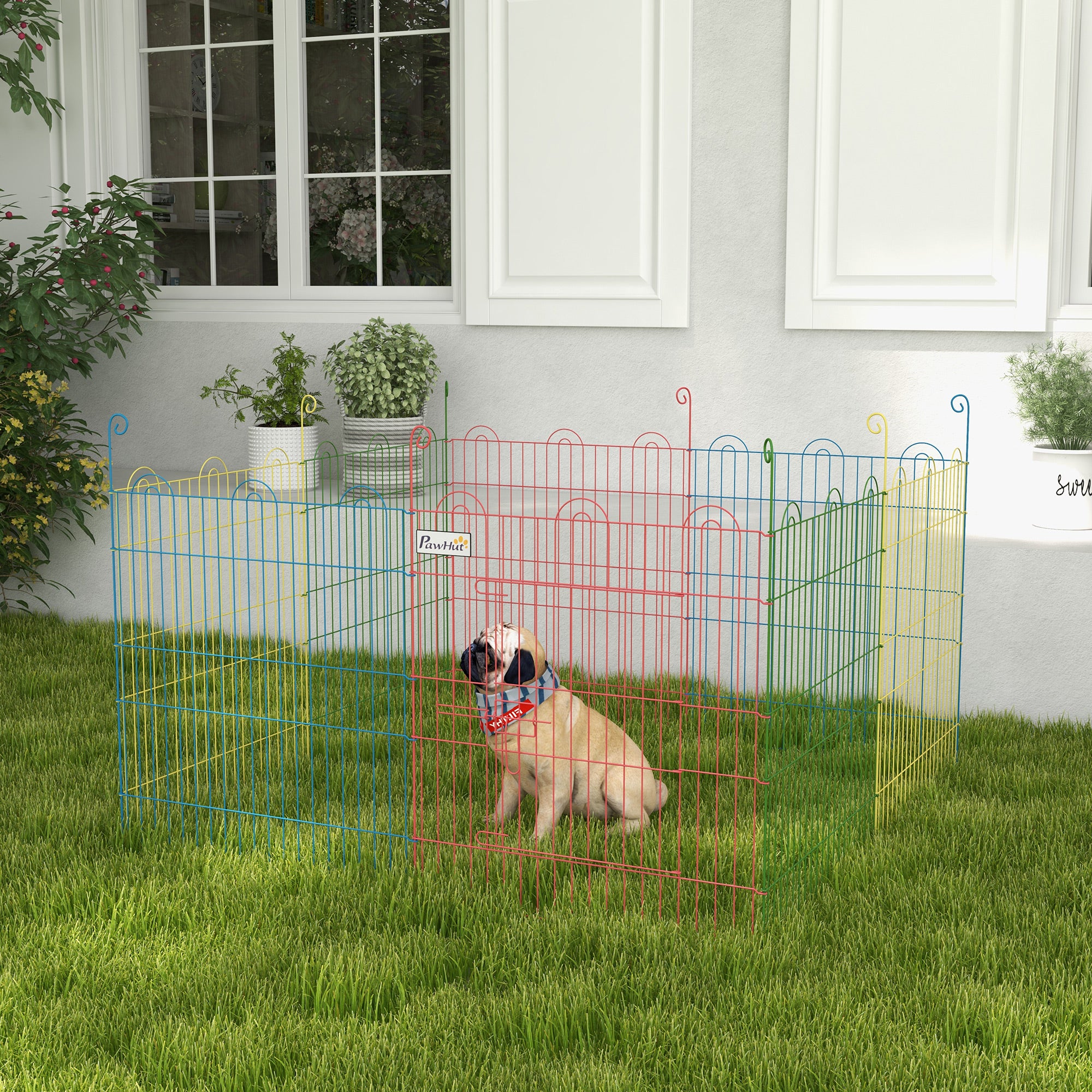 Pet Playpen, Puppy Pen Crate Kennel Exercise Fence W/ Door, Indoors and Outdoors