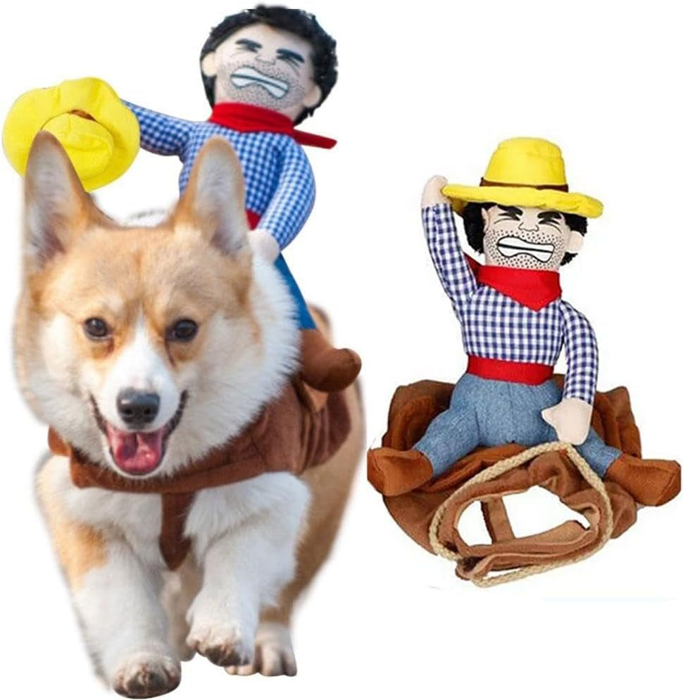 Cowboy Rider Dog Costume, Halloween Dog Costume, Funny Dog Christmas Costume, M, Cotton, Polyester, Size M