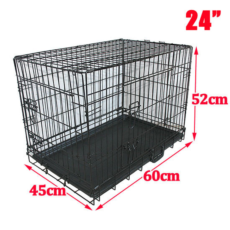 Metal Dog Cage Crate Puppy Pet Carrier Training Folding Carrier Feeding Bowls