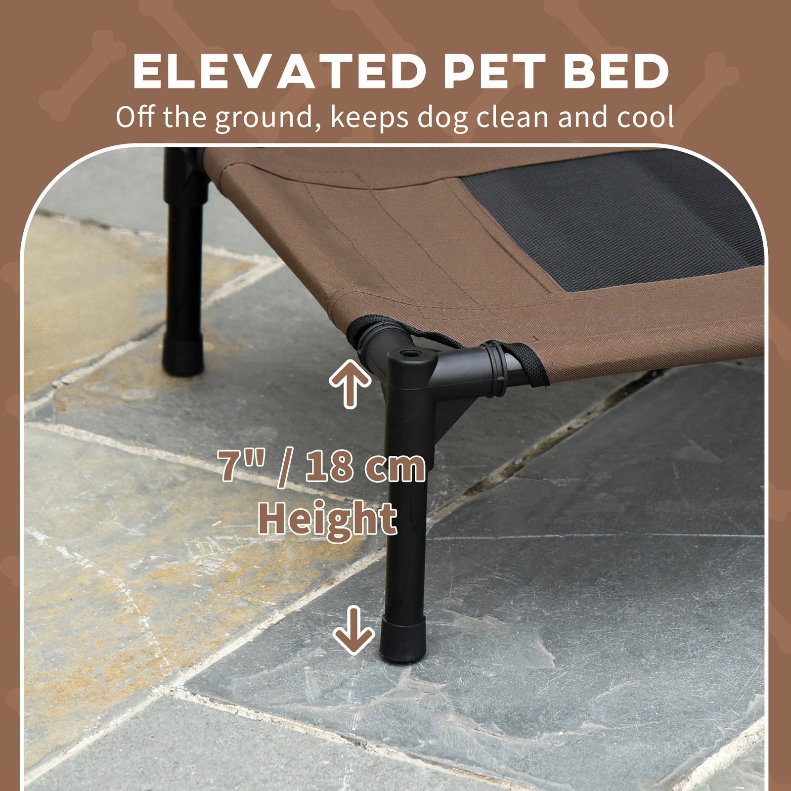 Pawhut 61 Cm Elevated Dog Bed Cooling Raised Pet Cot UV Protection Canopy Brown