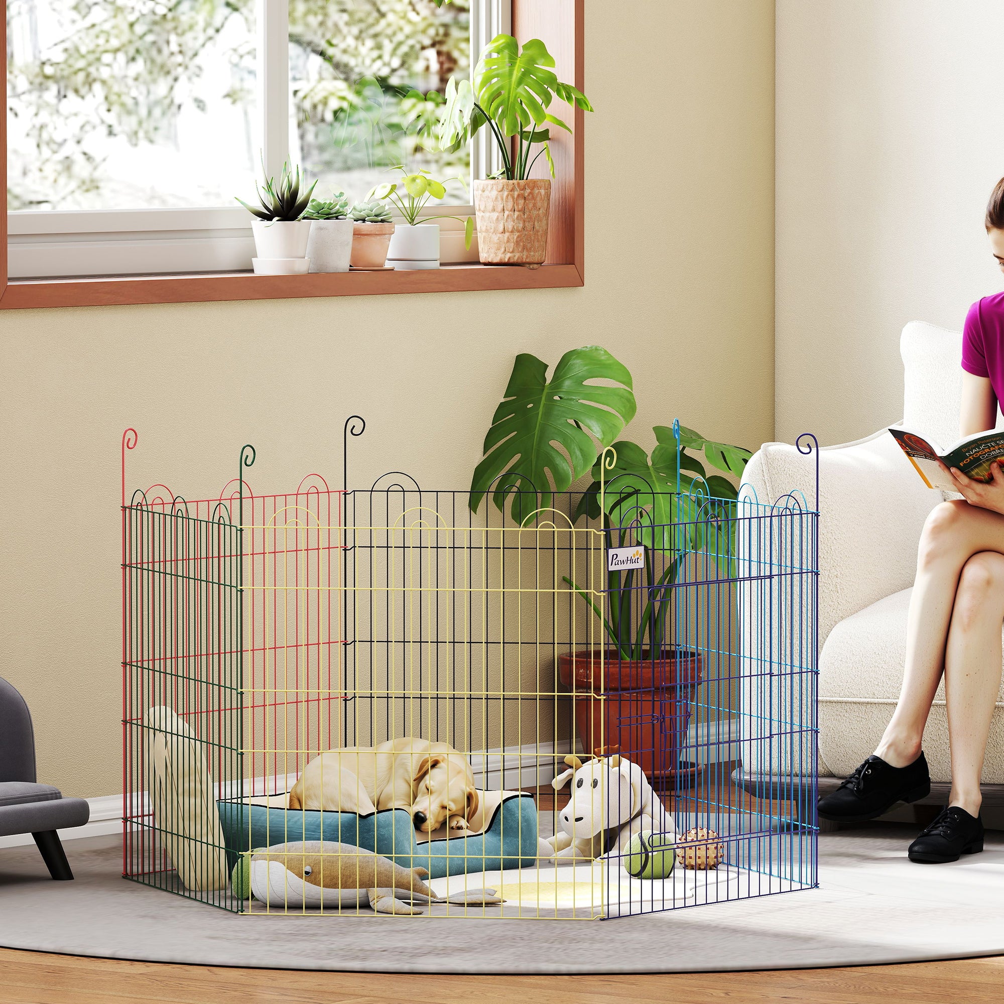 Pet Playpen, Puppy Pen Crate Kennel Exercise Fence W/ Door, Indoors and Outdoors