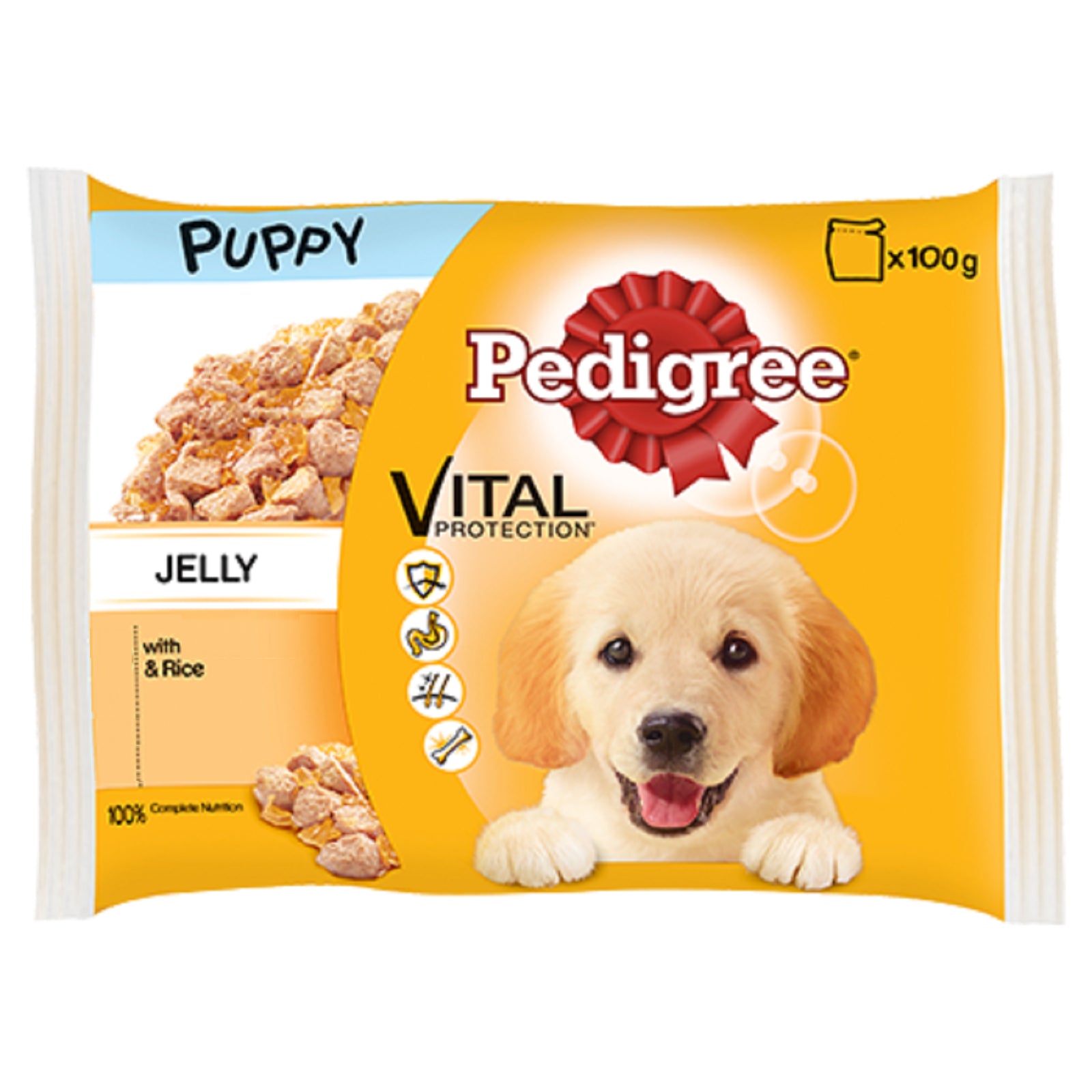 12 X PEDIGREE PUPPY POUCHES in JELLY 100G : Vital Wet Dog Food Rice Bp Pet Meals