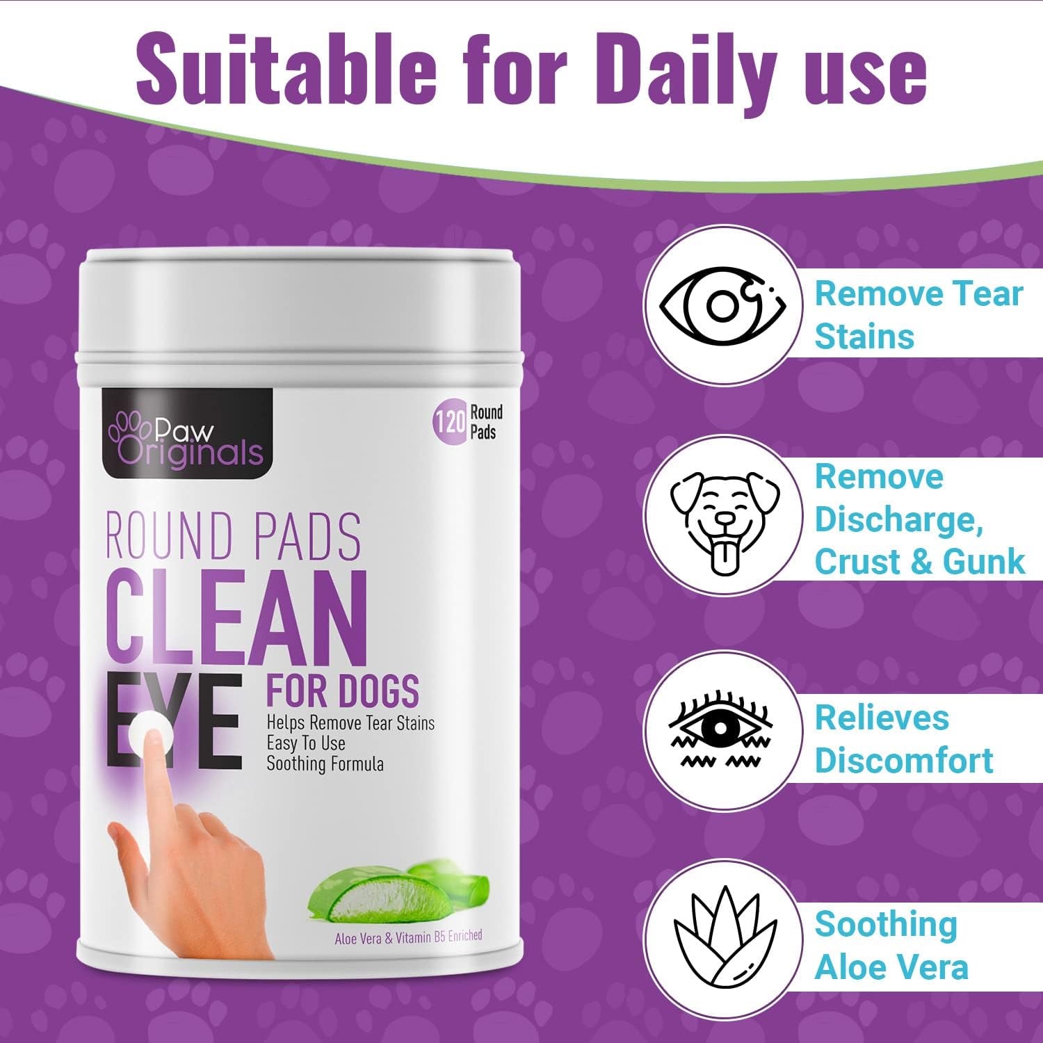 Dog Eye Cleaner Wipes - Remove Tear Stains, Gunk & Eye Discharge | Infused with Aloe Vera & Vitamin B5 | 120 Eye Cleaning Wipes for Easy Cleaning of Dogs, Cats & Pets Eyes | UK BRAND
