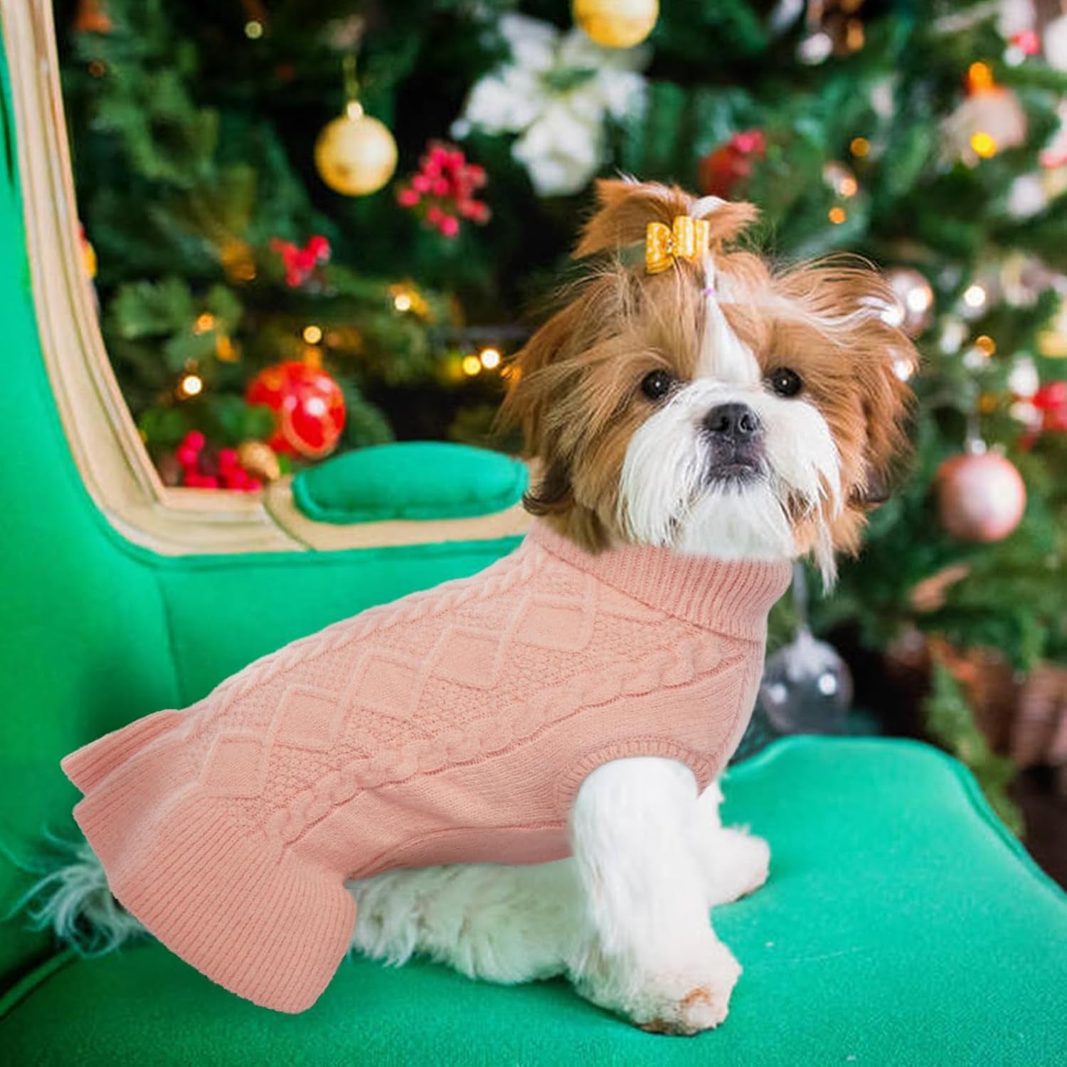 Large Dog Sweater Dress, Puppy Jumper Dog Sweaters for Girls Turtleneck Warm Knitwear Fall Dog Pullover Dress Knit Sweaters for Large Dogs Vest Pet Sweater, Dachshund, Shih Tzu, Pink, L