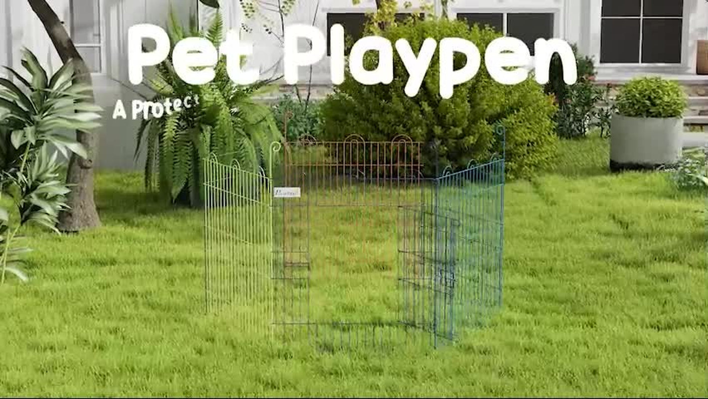 Pet Playpen, Puppy Pen Crate Kennel Exercise Fence W/ Door, Indoors and Outdoors