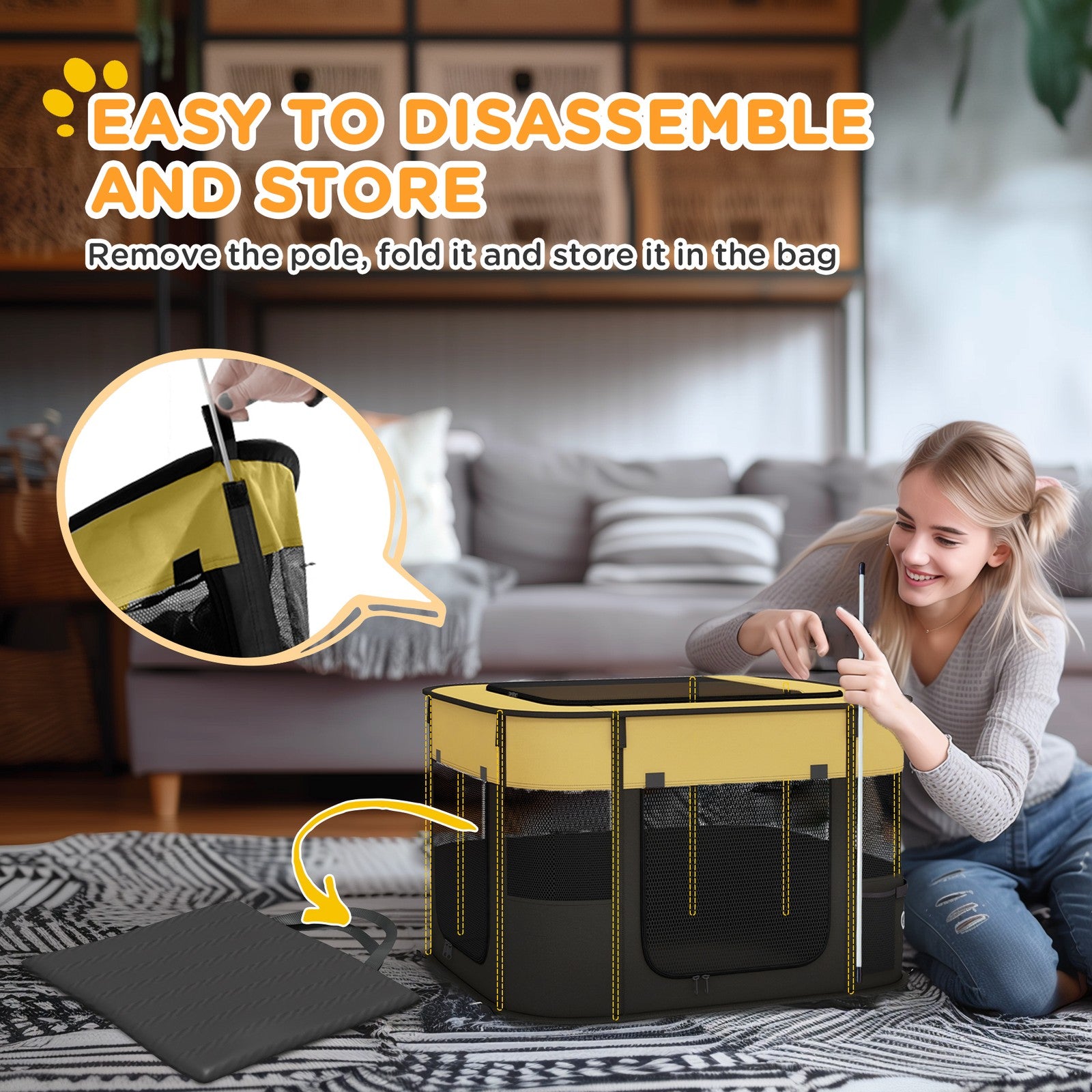 Pawhut Portable Dog Pen for Puppies, Rabbits, Kittens, Guinea Pigs - Yellow