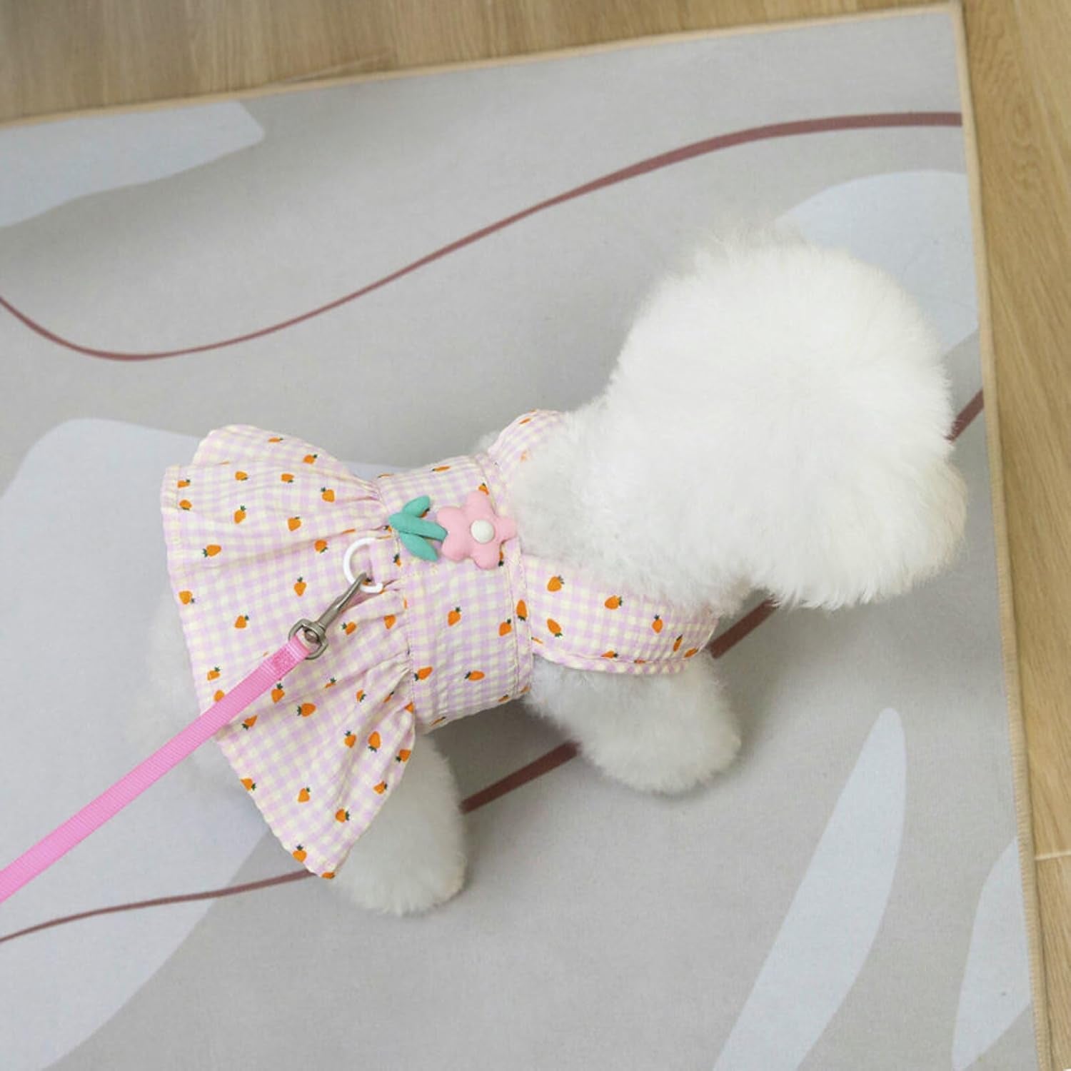 Adorable Checkered Pet Dress with Flower Decoration for Small Dogs and Cats