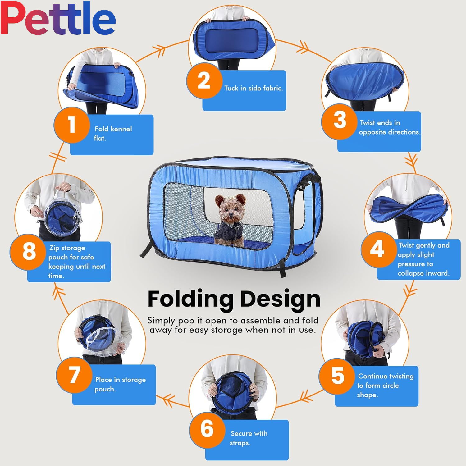 Portable, Collapsible, Pop up Travel Pet Kennel, 32.5" L X 19.5" W X 19.5" H, Blue