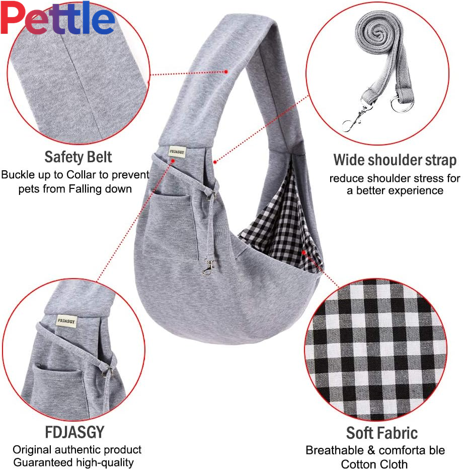 Small Pet Sling Carrier-Hands Free Reversible Pet Papoose Bag Tote Bag with a Pocket Safety Belt Dog Cat for Outdoor Travel (Charcoal Gray)