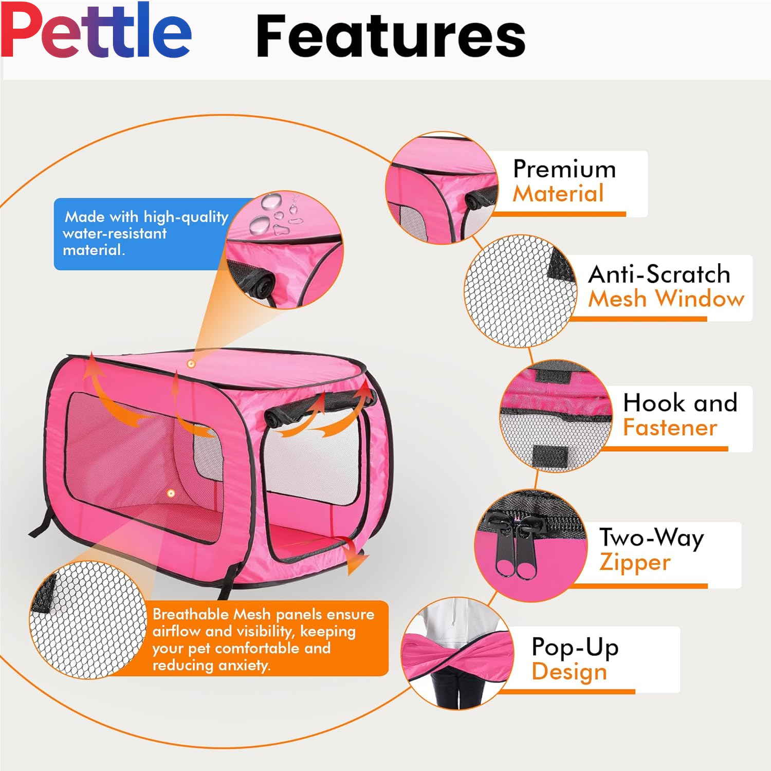 Portable, Collapsible, Pop up Kennel Travel Cat and Dog Crate, 32.5" L X 19.5" W X 19.5" H, Fuchsia