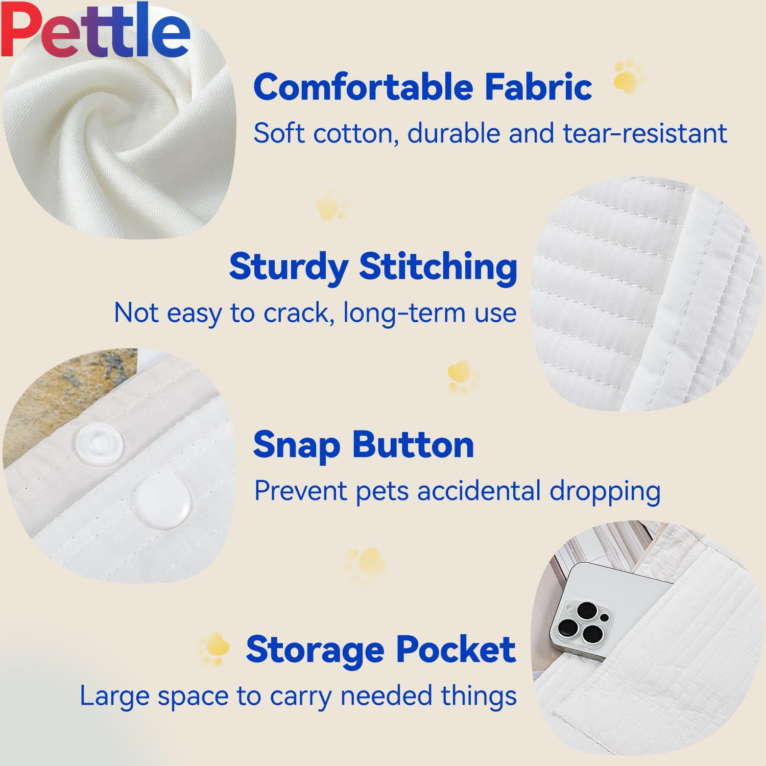 Dog Carrier Sling, Hand Free Dog Papoose Carriers with Widen Strap Safety Leash, Puppy Sling Pouch Carrier for Puppies & Cats, Dog Carrier Sling for Walk Trip Outdoors (Up to 10Lbs, White)