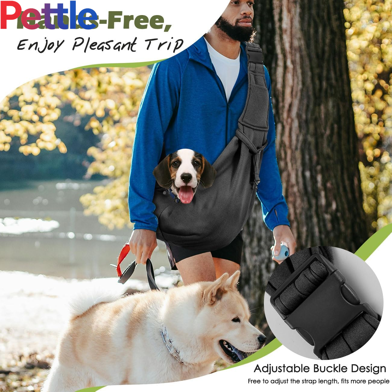 Small Dog Sling Carrier, Reversible Hands Free Dog Sling Carriers for Small Dogs and Cats, Puppy Slings Carrier with Adjustable Strap Buckle & Safety Harness, Puppy Essentials, Black