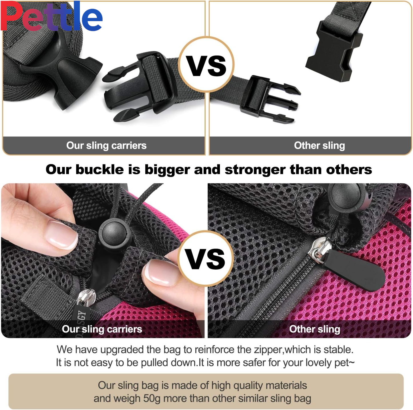 Pet Sling Carrier for Small Dogs Cats,Breathable Mesh Travelling Hand Free Puppy Backpack with Pouch and Adjustable Strap Carrier (M, Fuchsia)