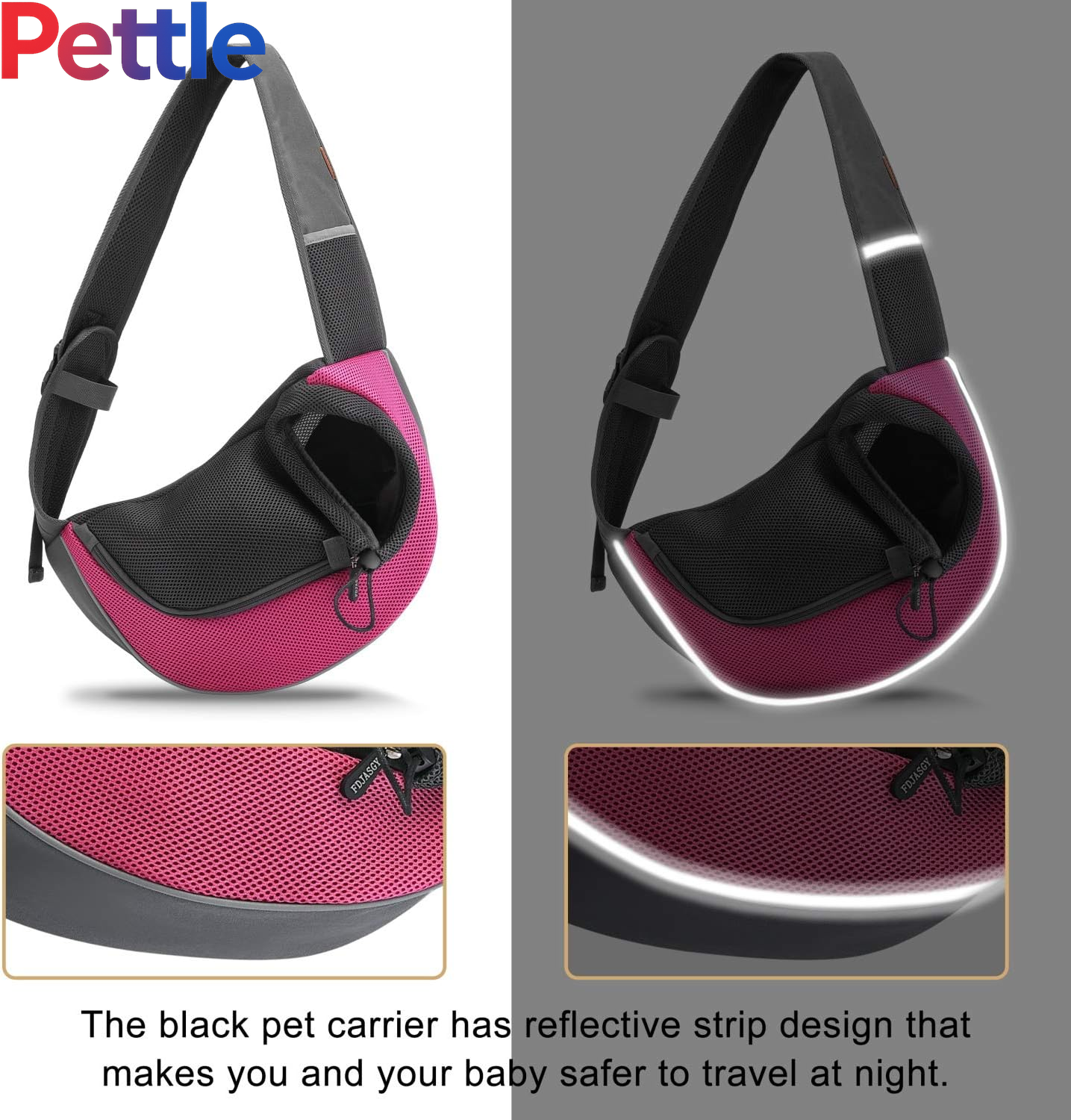 Pet Sling Carrier for Small Dogs Cats,Breathable Mesh Travelling Hand Free Puppy Backpack with Pouch and Adjustable Strap Carrier (M, Fuchsia)