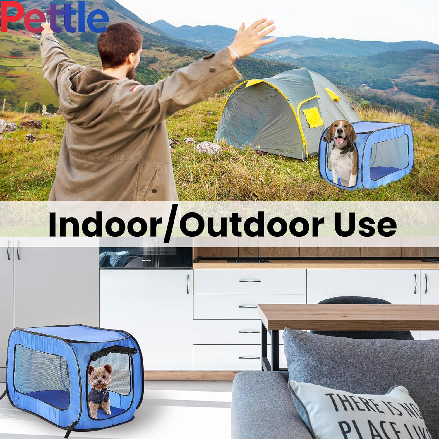 Portable, Collapsible, Pop up Travel Pet Kennel, 32.5" L X 19.5" W X 19.5" H, Blue