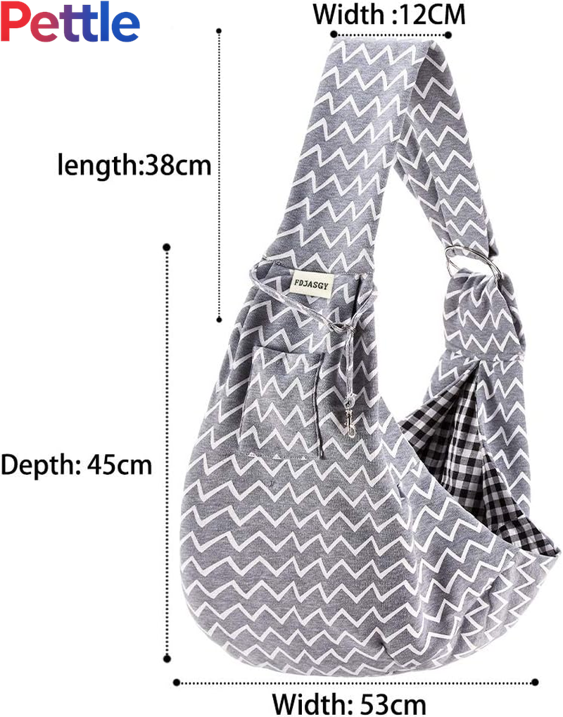 Small Pet Sling Carrier-Hands Free Reversible Pet Papoose Bag Tote Bag with a Pocket Safety Belt Dog Cat for Outdoor Travel Grey Stripe
