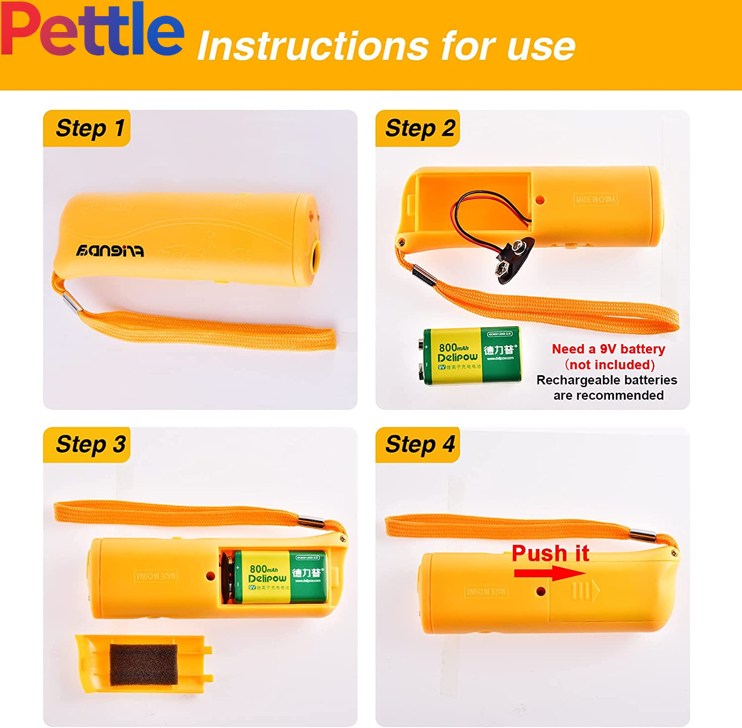 LED Ultrasonic Dog Repeller and Trainer Device 3 in 1 anti Barking Stop Bark Handheld Dog Training Device (Yellow)