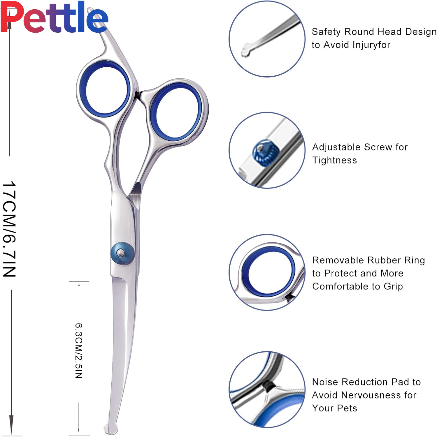 Grooming Scissors,  6.5" Curved  Safety round Tip