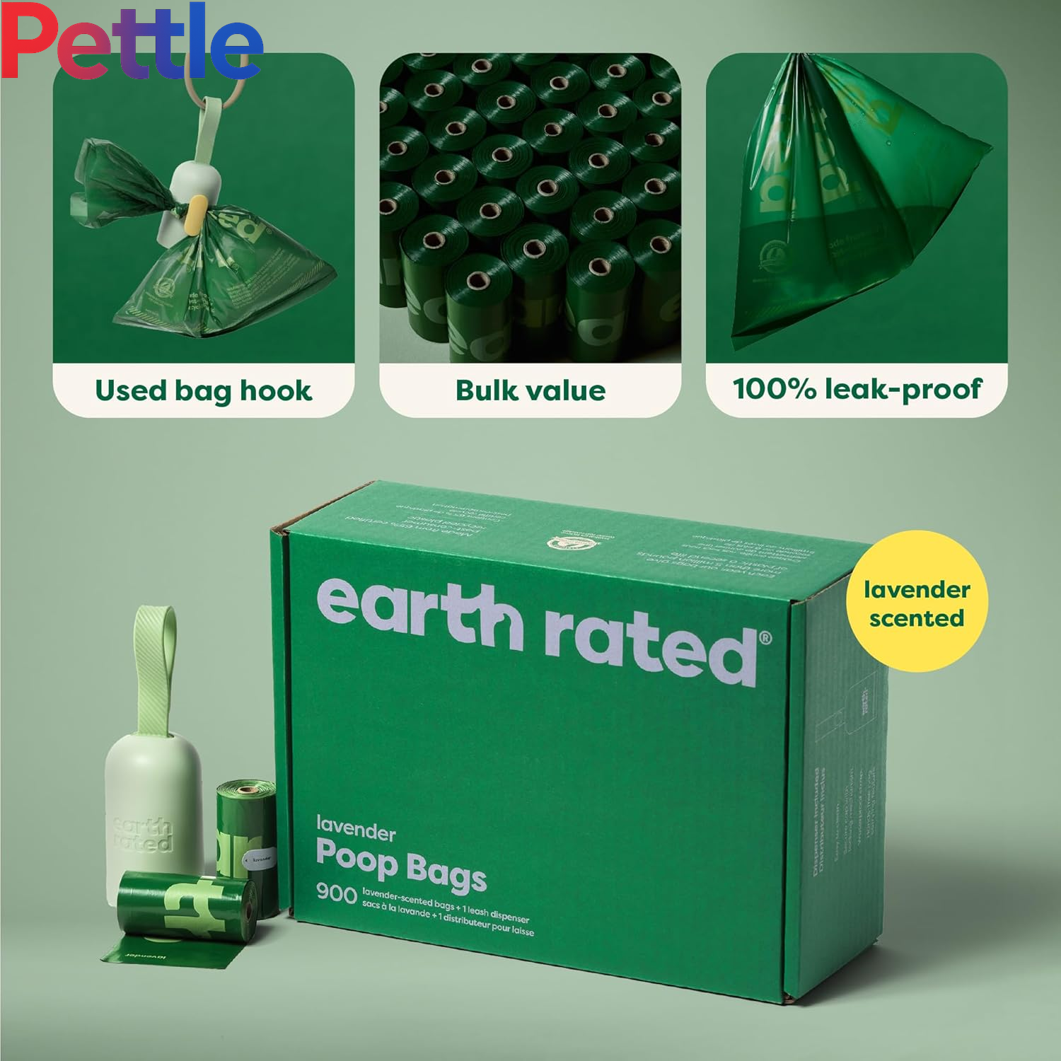 Dog Poo Bag Holder with Dog Poo Bags Rolls, Durable and Guaranteed Leakproof, Lavender Scented, 1 Dispenser and 900 Bags