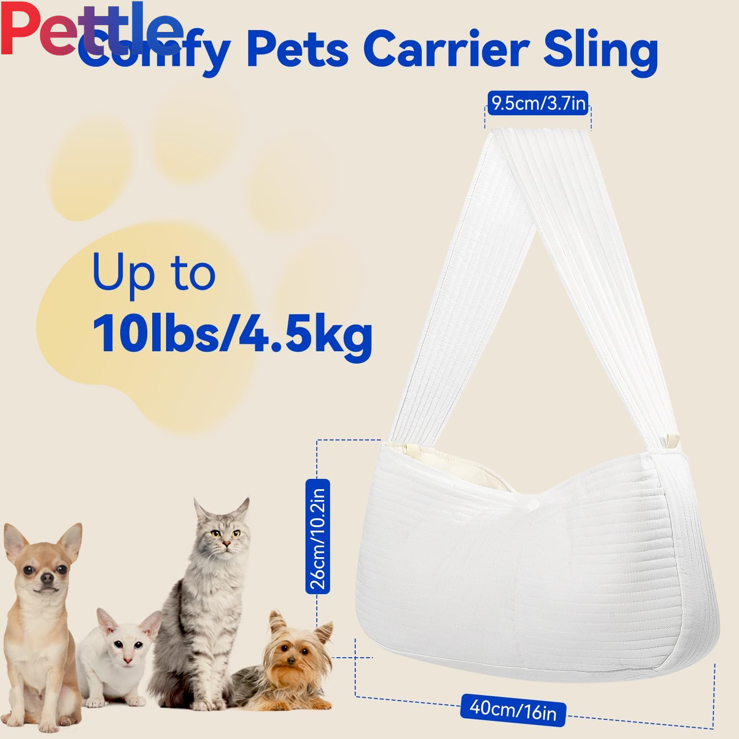 Dog Carrier Sling, Hand Free Dog Papoose Carriers with Widen Strap Safety Leash, Puppy Sling Pouch Carrier for Puppies & Cats, Dog Carrier Sling for Walk Trip Outdoors (Up to 10Lbs, White)
