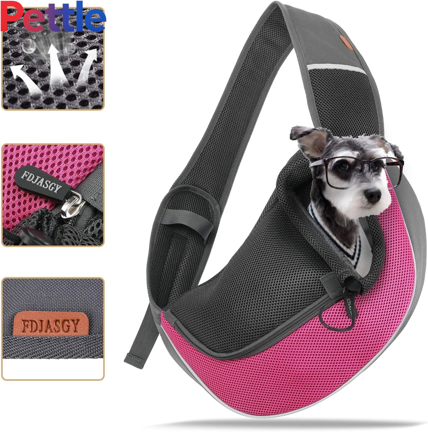 Pet Sling Carrier for Small Dogs Cats,Breathable Mesh Travelling Hand Free Puppy Backpack with Pouch and Adjustable Strap Carrier (M, Fuchsia)