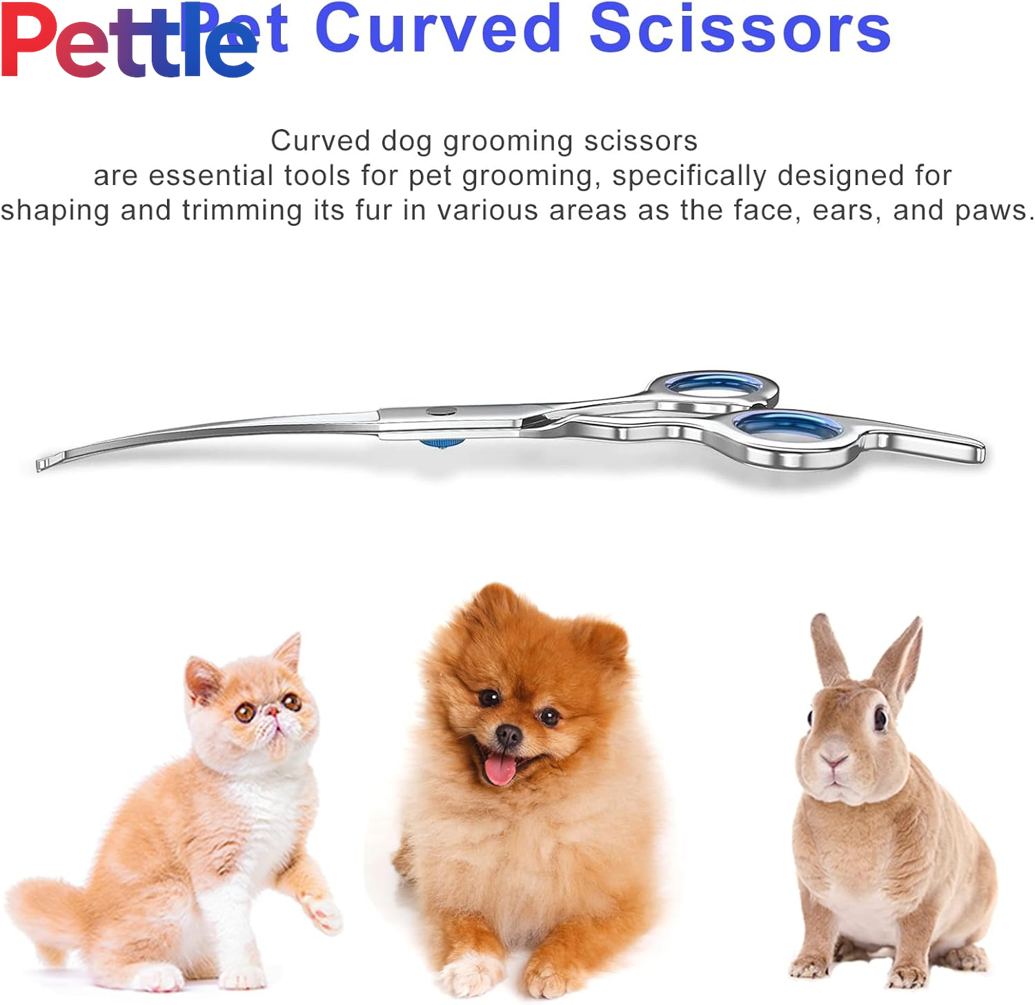Grooming Scissors,  6.5" Curved  Safety round Tip