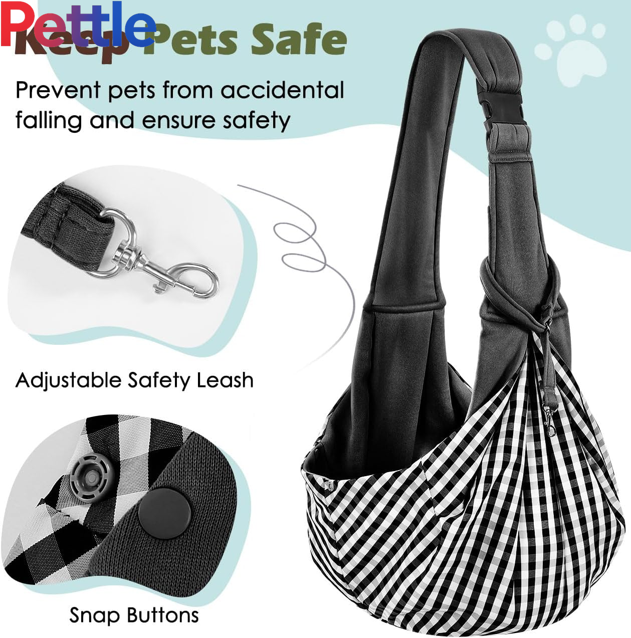 Small Dog Sling Carrier, Reversible Hands Free Dog Sling Carriers for Small Dogs and Cats, Puppy Slings Carrier with Adjustable Strap Buckle & Safety Harness, Puppy Essentials, Black
