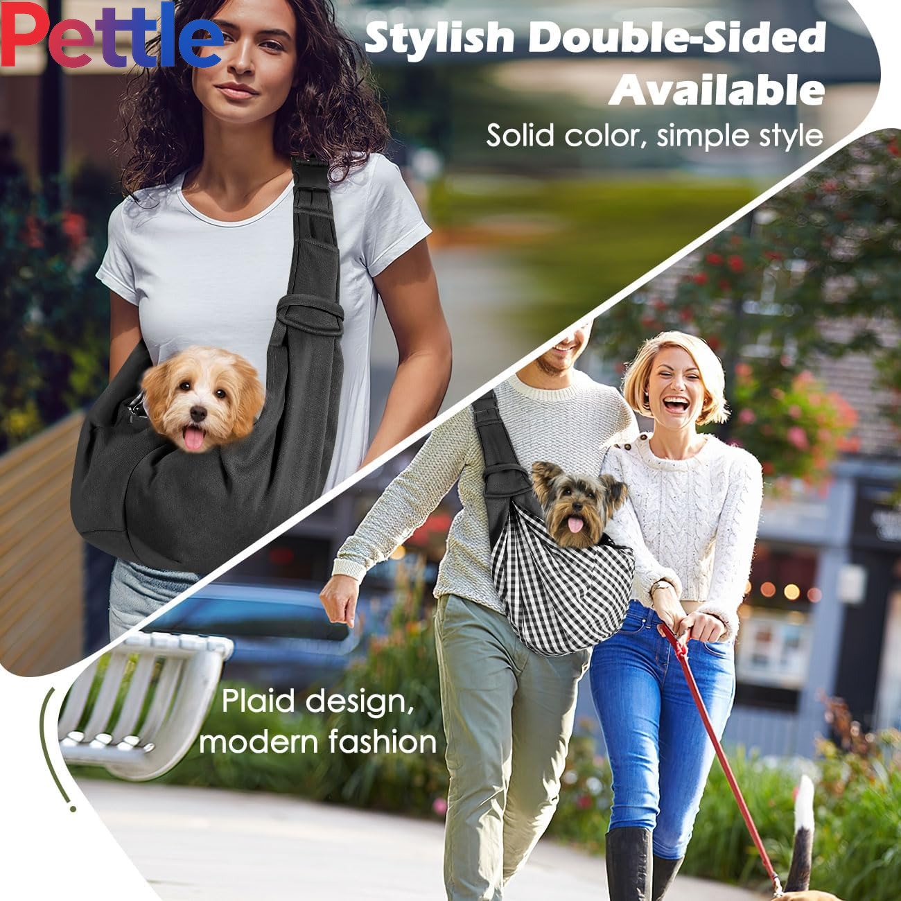 Small Dog Sling Carrier, Reversible Hands Free Dog Sling Carriers for Small Dogs and Cats, Puppy Slings Carrier with Adjustable Strap Buckle & Safety Harness, Puppy Essentials, Black