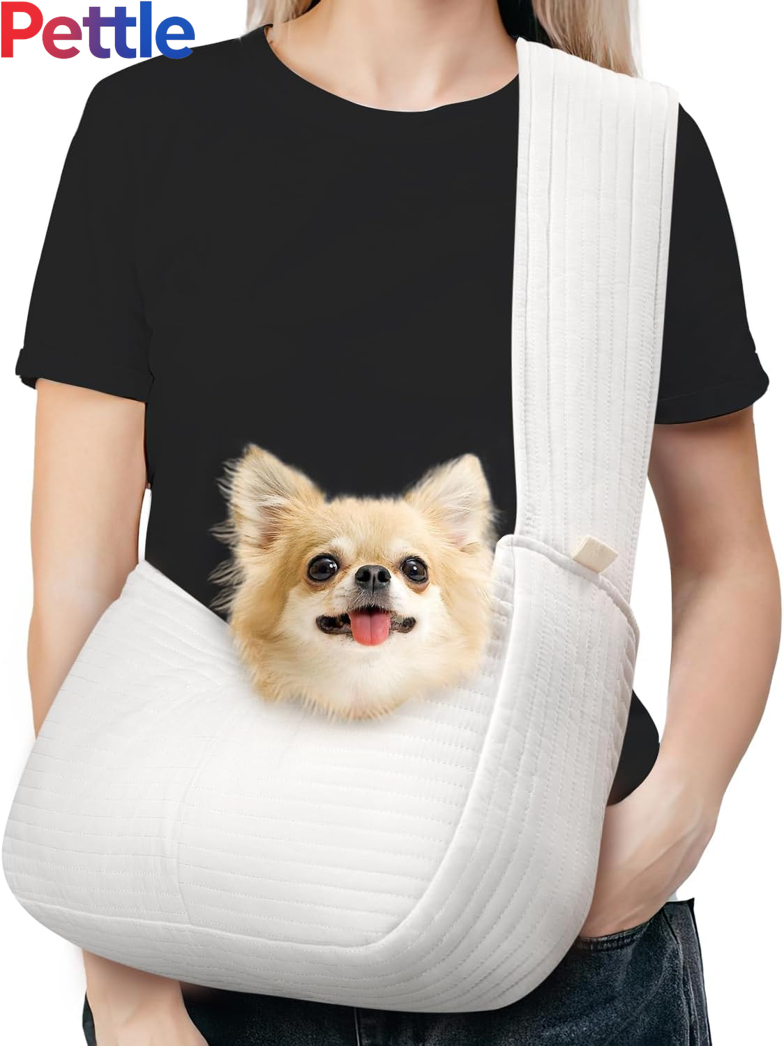 Dog Carrier Sling, Hand Free Dog Papoose Carriers with Widen Strap Safety Leash, Puppy Sling Pouch Carrier for Puppies & Cats, Dog Carrier Sling for Walk Trip Outdoors (Up to 10Lbs, White)