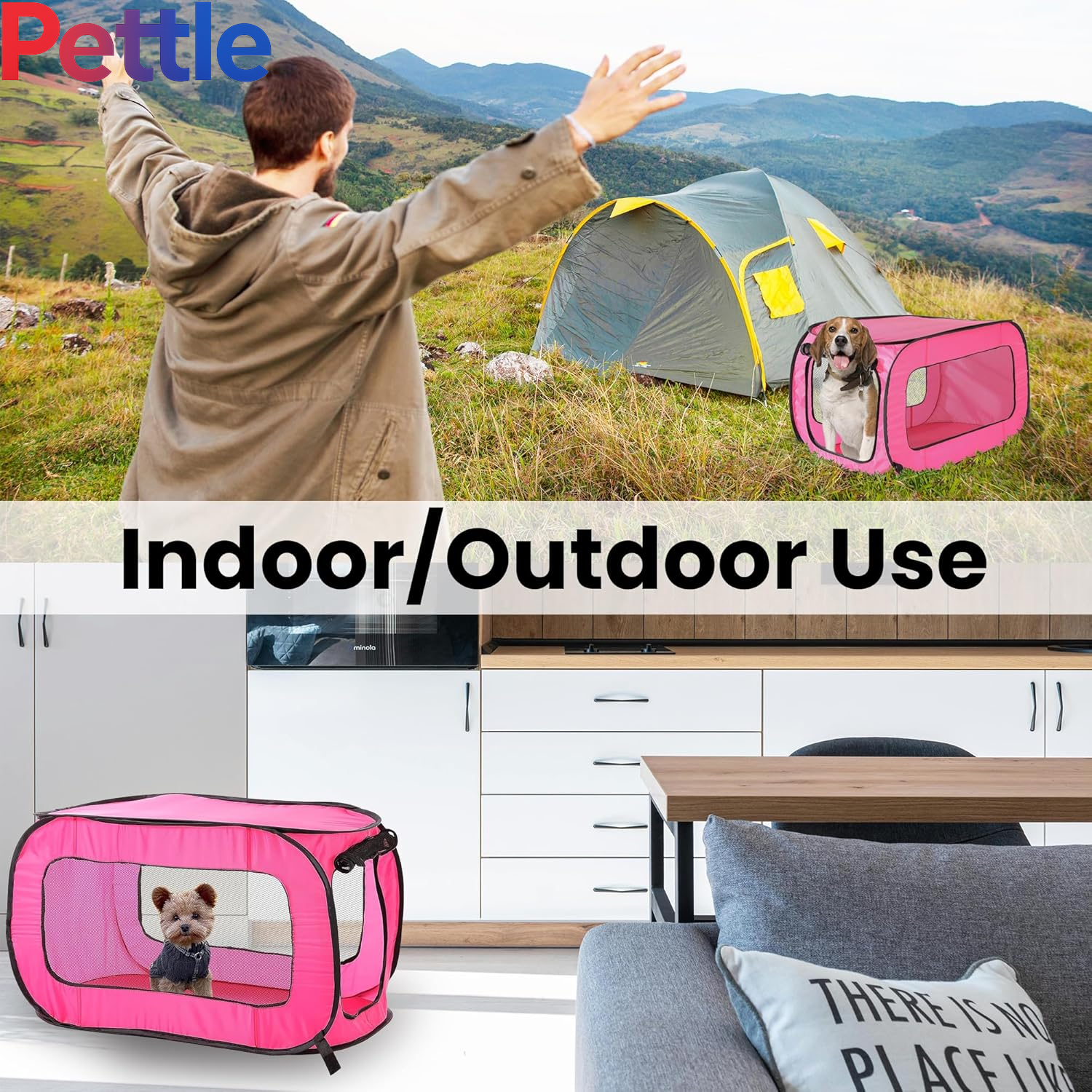 Portable, Collapsible, Pop up Kennel Travel Cat and Dog Crate, 32.5" L X 19.5" W X 19.5" H, Fuchsia